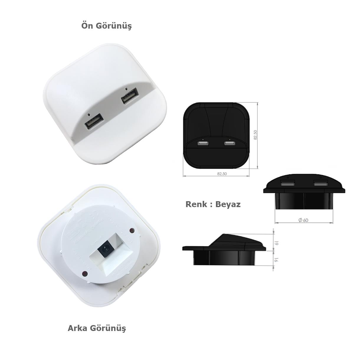 Çalışma Masası için Masa Üstü Usb Şarj Cihazı Beyaz Adaptör Dahil - Görsel 2