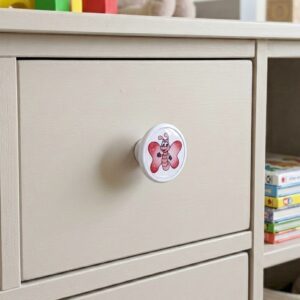 Çocuk Odası Mobilya Kulp Tekli Düğme Çap 55 mm Pembe Kelebek