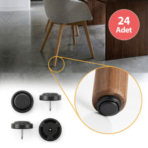 24 Adet Silentplug Sessiz Tapa Masa Sandalye Çivili Polygrid Siyah